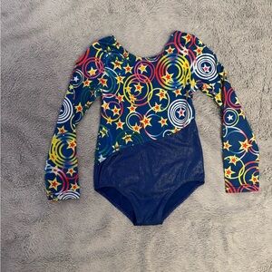 Colorful Star Patterned long sleeve gymnastics leotard, size 120 (6-7Y US)